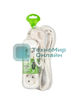 Удлинитель электрический ЭРА UDL-10-350-E Greenline 3 розетки с заземлением 5м ПВС 3x0.75мм2