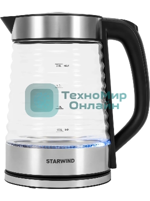 Чайник электрический Starwind SKG2111 2 л, 1800 Вт, черный/прозрачный корпус: стекло