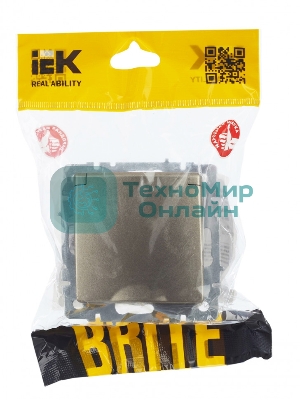 Розетка 1-местная IEK BRITE РСбш10-3-44-БрШ с заземлением, с защитными шторками и крышкой, 16А, IP44, шампань