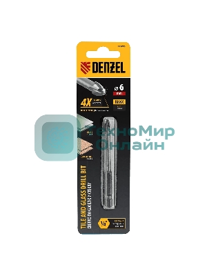 Сверло по керамической плитке Denzel 6 мм, крестовая пластина, 6-гр. хвостовик