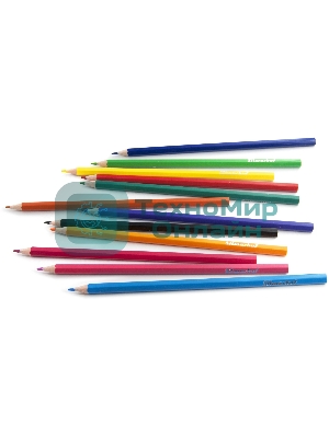 Карандаши цветные Silwerhof Eco 2.6 мм, шестигранный профиль, пластик, ассорти, 12 цветов, коробка с европодвесом