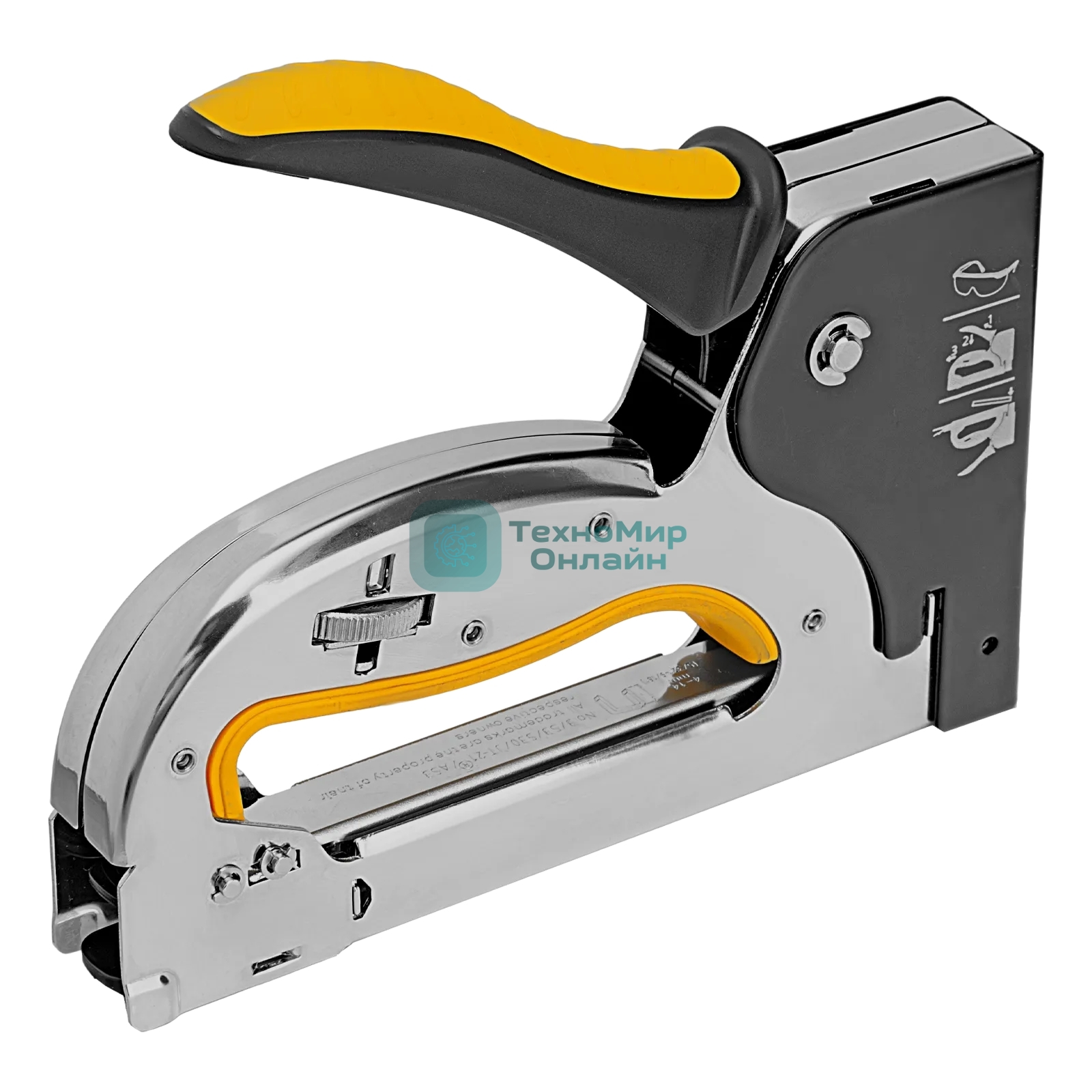Степлер Denzel металл., скобы в комплекте, плавная регулировка удара, 2К рукоятка, тип 53, 4-14 мм