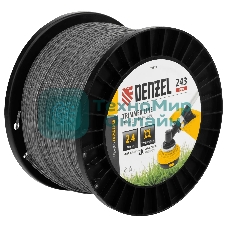 Леска для триммера Denzel двухкомпонентная витой квадрат, 2,4мм х 243м, на DIN катушке EXTRA CORD
