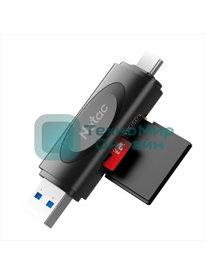 Кард-ридер Netac WK14/черный/Micro SD/Micro SDHC/Micro SDXC/SD/SDHC/SDXC/USB Type-A/USB Type-C/пластик