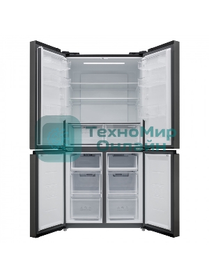 Холодильник Schaub Lorenz SLU X490GY3EI черное стекло трехкамерный 300/124л морозилка снизу, No Frost, Side by Side