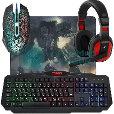 Комплект клавиатура+мышь Defender Target MKP-350 проводной, USB, 3200 DPI, чёрный/красный