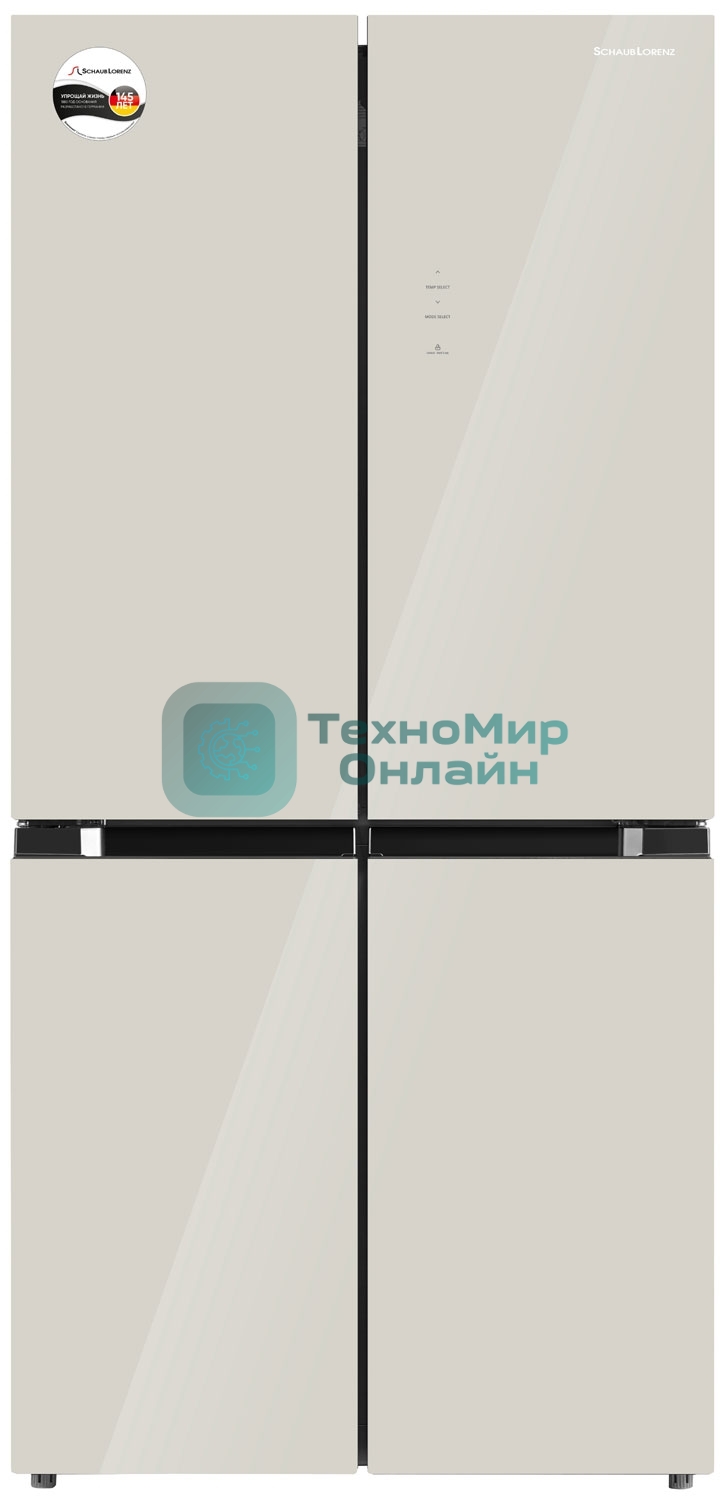Холодильник Schaub Lorenz SLU X490GI3EI бежевый стекло трехкамерный 300/124л морозилка снизу, No Frost, Side by Side