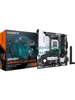 Материнская плата Gigabyte B840M GAMING PLUS WIFI6E, AM5, AMD B840, 4xDDR5, 4xSATA, 2xM.2, 1xPCIe 4.0 x16, 1xPCIe x1, 1xHDMI, 2xDP, 1x1Gb LAN, Wi-Fi 6E, Bluetooth 5.3, 1xUSB-C 10Gbps, 1xUSB-C 5Gbps, 1xUSB-A 10Gbps, 1xUSB-A 5Gbps, 3xUSB-A 2.0, 3x3.5 мм, 7.1, mATX
