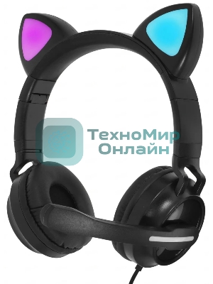 Гарнитура QUMO Game Cat чёрный, проводная, USB, подсветка