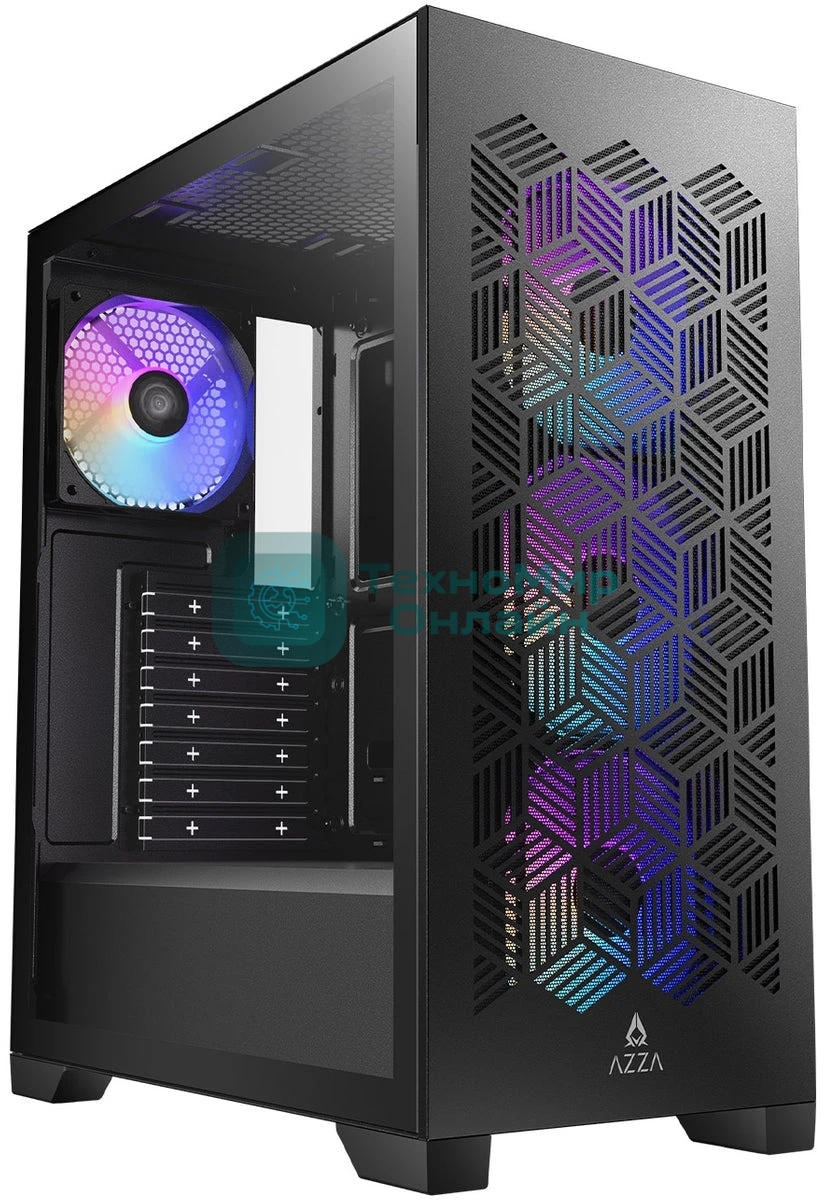 Корпус AZZA Aerohex Black, Midi-Tower, чёрный, 4 x 120 мм