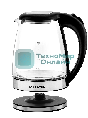 Электрочайник BRAYER BR6116 черный, 1.7 л, 1800 Вт, скрытый нагревательный элемент
