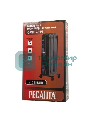 Обогреватель масляный Ресанта ОМПТ-7НЧ (7 секций) черный, 1500 Вт, 15 м2, термостат 67/3/13