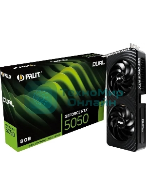 Видеокарта Palit GeForce RTX 5050 DUAL, NVIDIA RTX 5050, 8 ГБ GDDR6, 128 бит, PCI-e 5.0, 1xHDMI, 3xDP, 2572 МГц