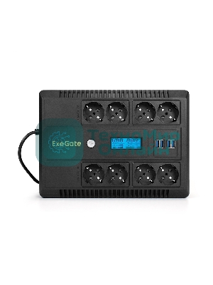 Источник бесперебойного питания ExeGate NEO Smart LHB-650.LCD.AVR.8SH.CH.RJ.USB 650VA/390W, LCD, AVR, 8*Schuko, RJ45/11, USB, 4*USB-порта для зарядки, черный