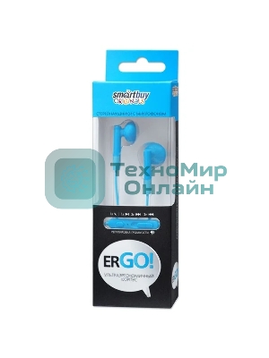 Проводные наушники Smartbuy Ergo SBH-520 синий, внутриканальные, Jack 3.5 мм, микрофон на проводе