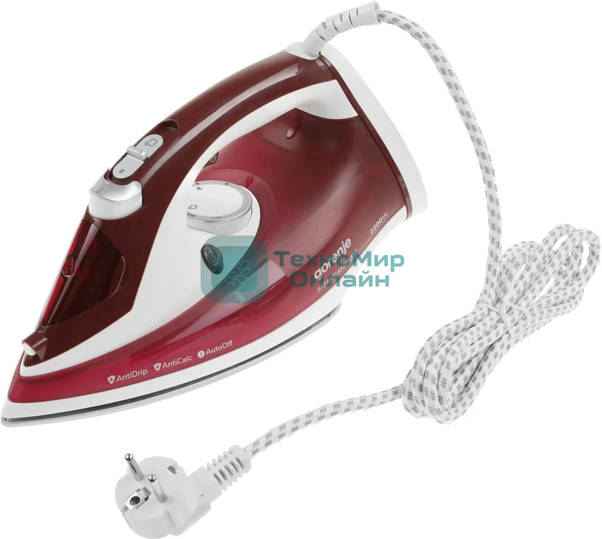 Утюг Gorenje SIH2200RBC красный/белый, 2200 Вт, 30 г/мин, 90 г/мин, 280 мл