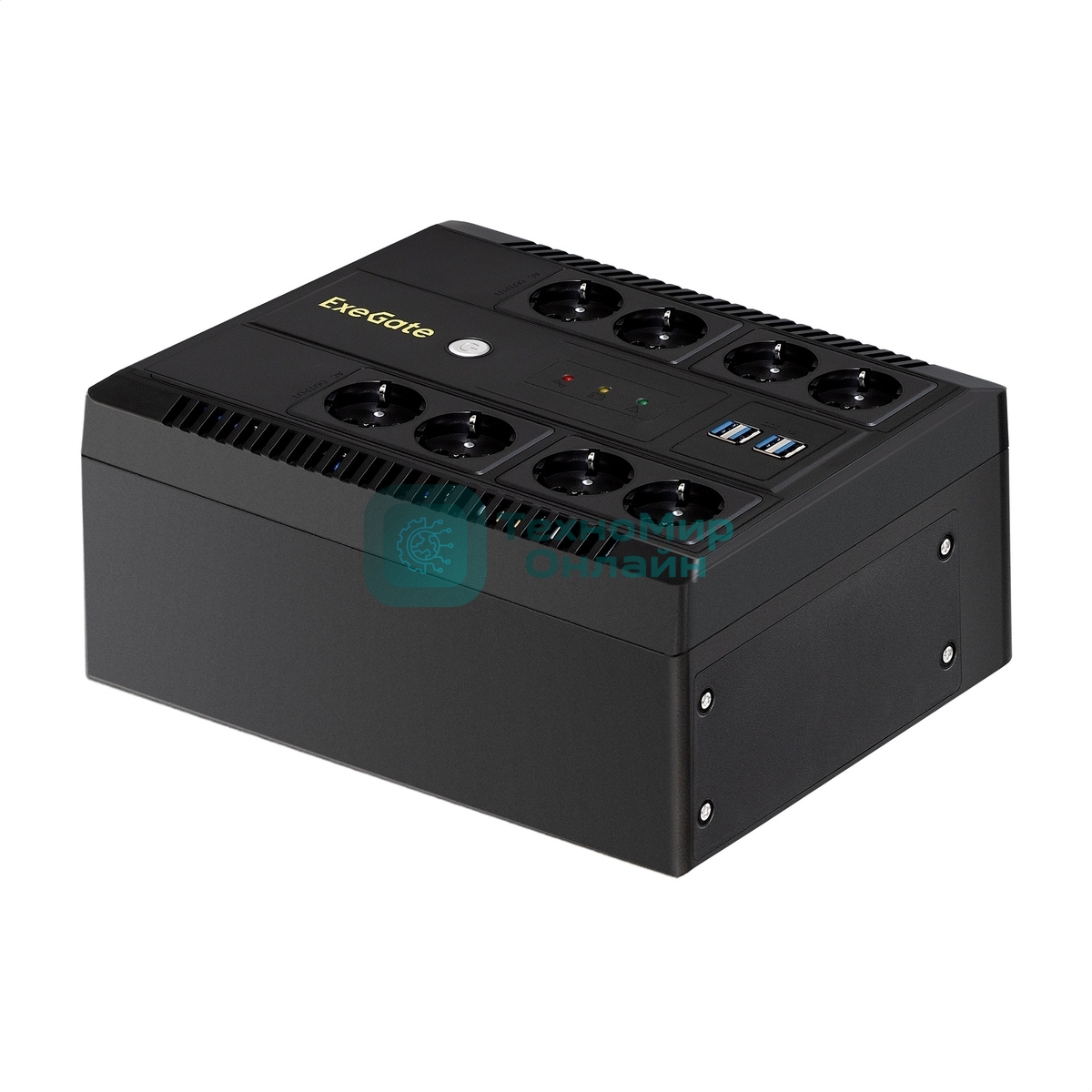 Источник бесперебойного питания ExeGate NEO Smart LHB-650.LCD.AVR.8SH.CH.RJ.USB 650VA/390W, LCD, AVR, 8*Schuko, RJ45/11, USB, 4*USB-порта для зарядки, черный