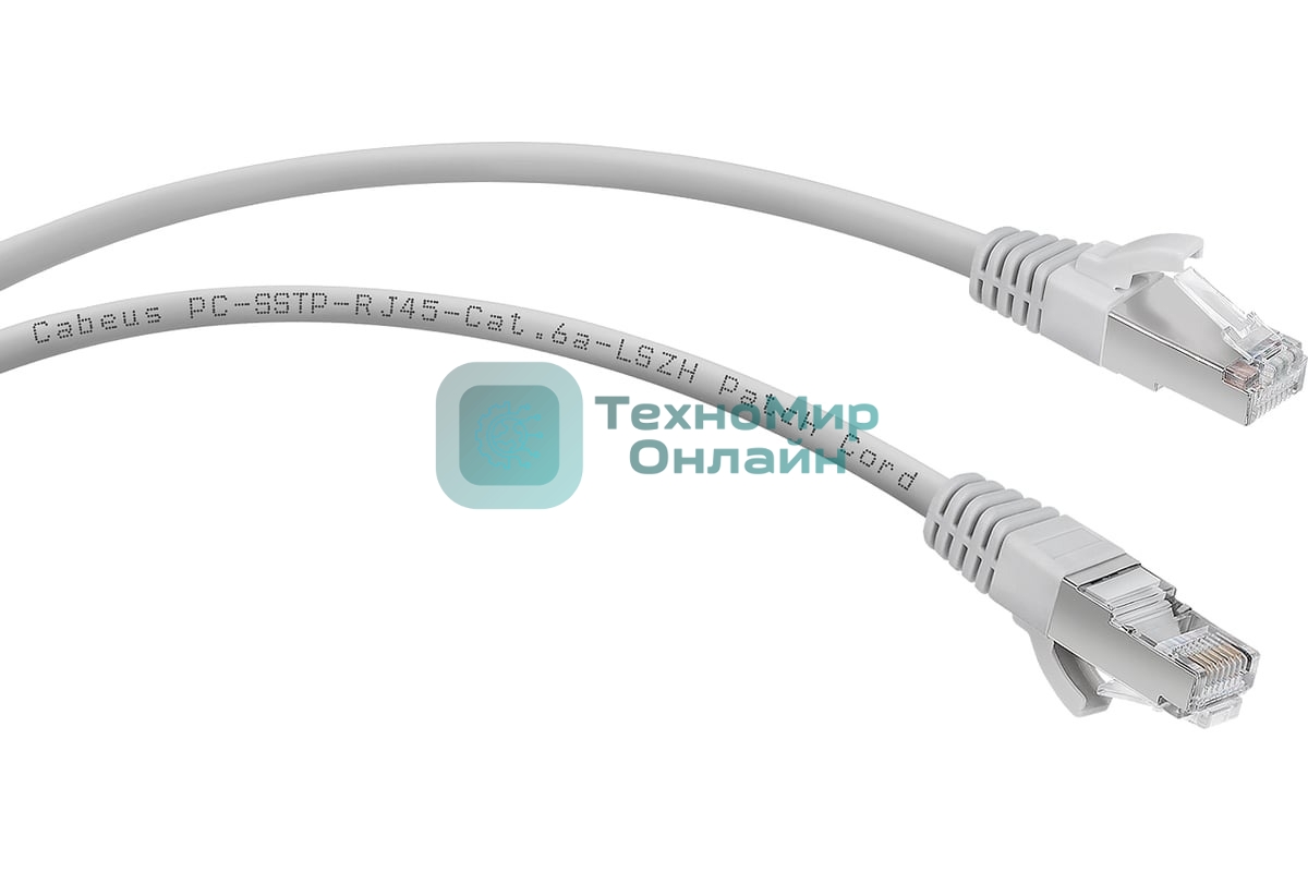 Шнур комм. Cabeus, кат. 6A, экр., S/FTP, RJ45/RJ45, LSZH, AWG26, 5м, серый