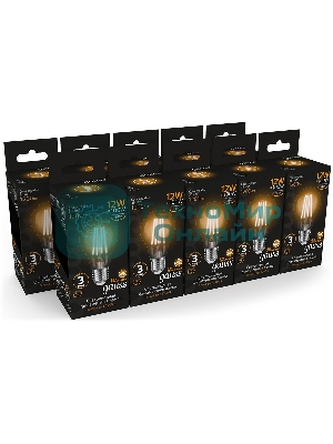 Лампа светодиодная Gauss Filament 102902112 12Вт цок.: E27 груша 185B св. свеч. белый теп. грушевидная (упак.: 10 шт)