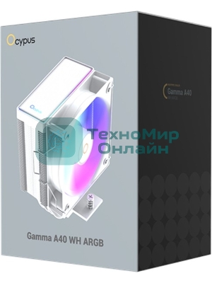 Кулер для процессора Ocypus Gaммa A40 WH ARGB Digital, 100мм ARGB FAN, Top Display Panel, 4 HEAT PIPES, 4-PIN PWM, 600-2400 RPM, 29.5DBA, HYDRO BEARING, LGA115X/1200/1700/18XX, AM4/AM5