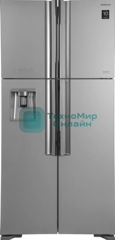 Холодильник Hitachi R-W660PUC7X GS серебристый стекло двухкамерный 396/144л морозилка сверху, No Frost, Side by Side
