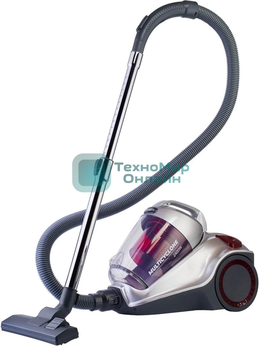 Пылесос Hyundai HYV-C4570 серебристый/красный, 380/2400 Вт, уборка сухая, пылесборник контейнер 5 л