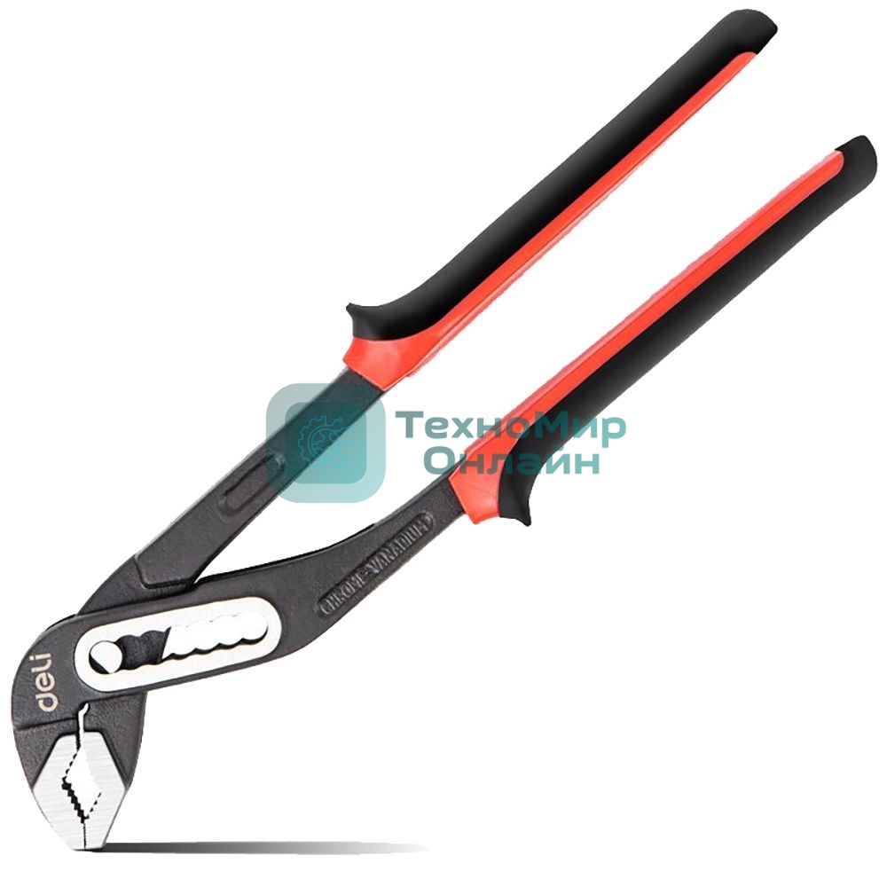 Переставные клещи усиленные Deli DL2612Z сталь Cr-V, 300 мм, раскрытие до 80 мм, 7-ми ступенчатая регулировка, прорезиненная рукоять