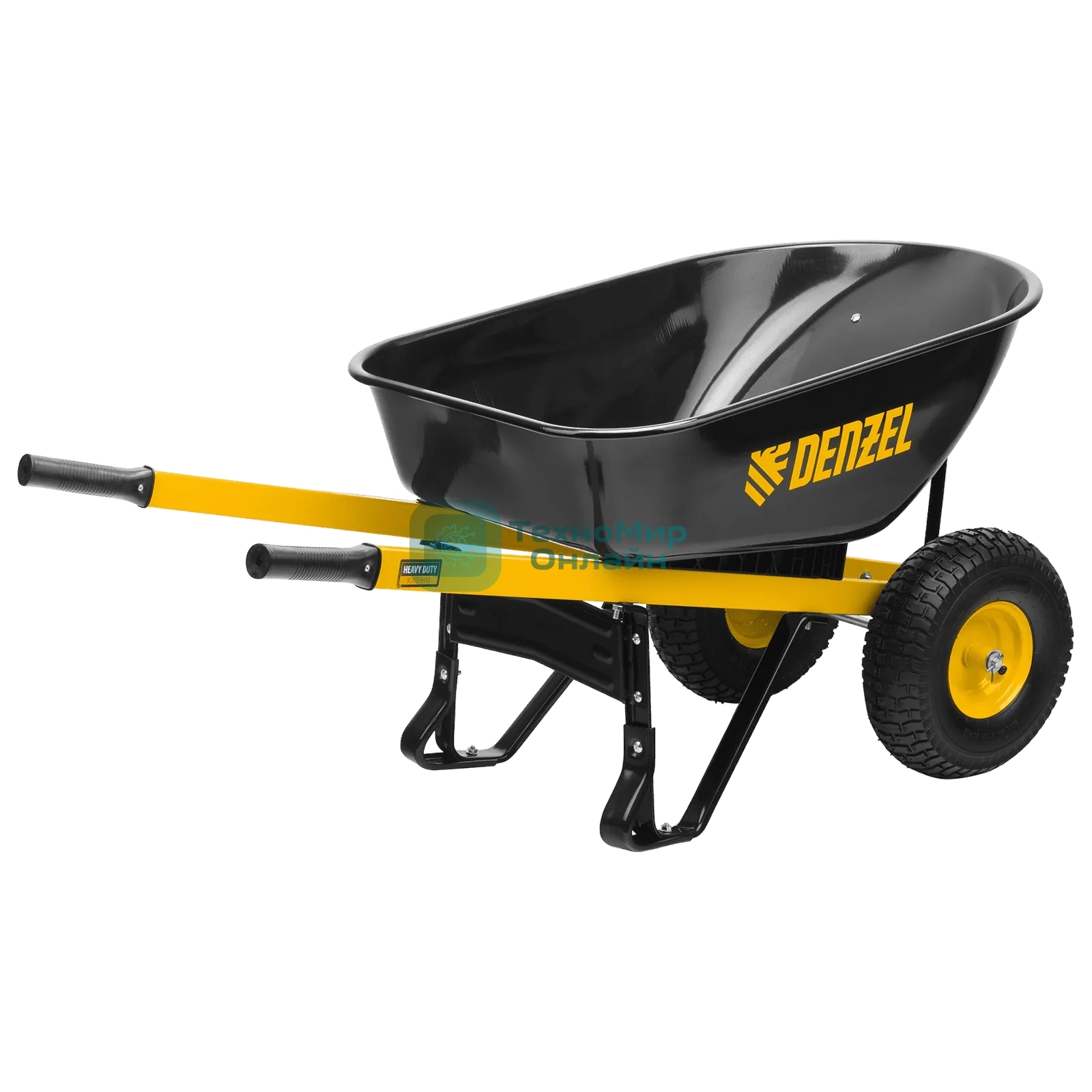 Тачка строительная Denzel усиленная, объем 140 л, 250 кг, двухколесная, колесо 15х6.00-6