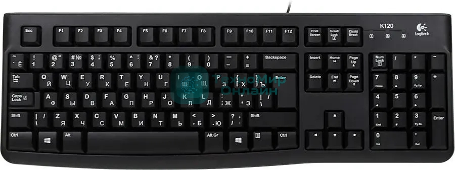 Клавиатура проводная Logitech K120 EER, USB, черный