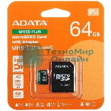 Флеш карта microSD A-DATA 64Gb microSDXC Class 10 UHS-I U3 V30 A2 160/140 MB/s (SD адаптер)