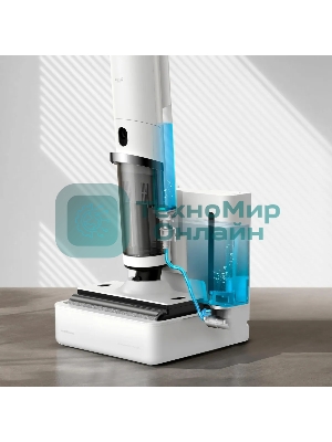 Пылесос вертикальный Deerma DEM-VX910W белый/черный, питание от аккумулятора, 230 Вт, уборка влажная/сухая, пылесборник 0.7 л, работа от АКБ max - 45 мин