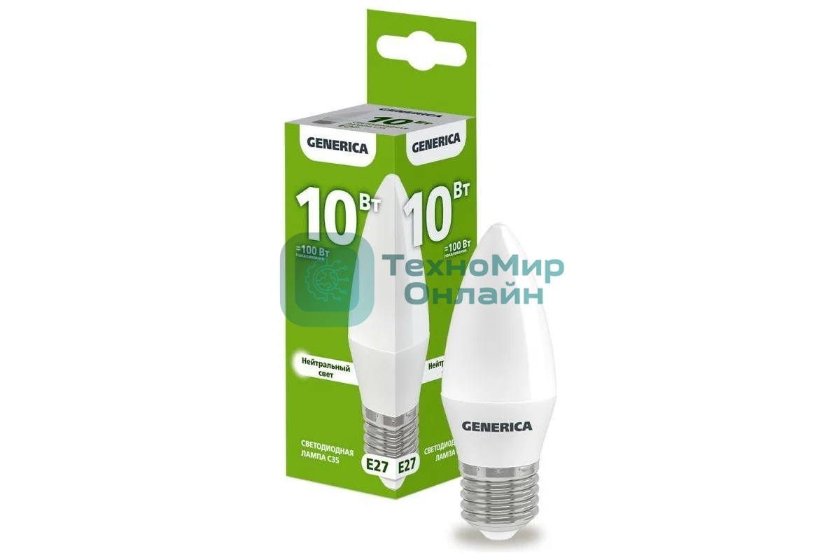 Лампа светодиодная GENERICA LL-C35-10-230-40-E27-G C35 10 Вт свеча 4000К E27 230В