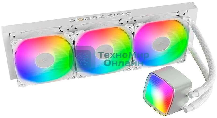 Система жидкостного охлаждения Water Cooling System Geometric Future Eskimo Pro 360 (240W, 360мм, ARGb, белый/Fans: 3x120мм, 80.81CFM, 34.2dBA, 2000RPM/Pump height 54мм, 3200RPM, Rad thickness 27мм/S: 1851, 1700, 1200, 115X, 2011, 2066, AM5, AM4)