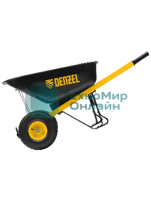 Тачка строительная Denzel усиленная, объем 140 л, 250 кг, двухколесная, колесо 15х6.00-6