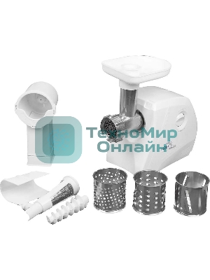 Мясорубка электрическая Ротор ЭМШ 35/250-3 белый, 1500 Вт, 0.6 кг/мин, реверс, защита от перегрузки, насадки - 4