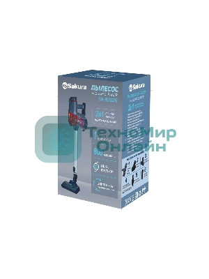 Пылесос вертикальный Sakura SA-8322R серый/красный, питание от сети, 180 Вт, уборка сухая, пылесборник 1 л