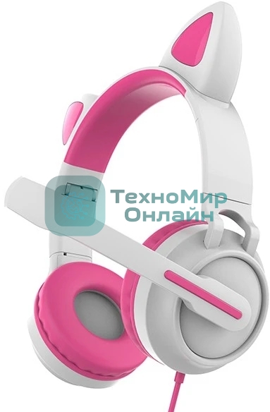 Гарнитура QUMO Game Cat белый/розовый, проводная, USB, подсветка