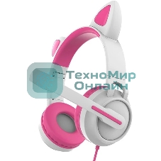 Гарнитура QUMO Game Cat белый/розовый, проводная, USB, подсветка