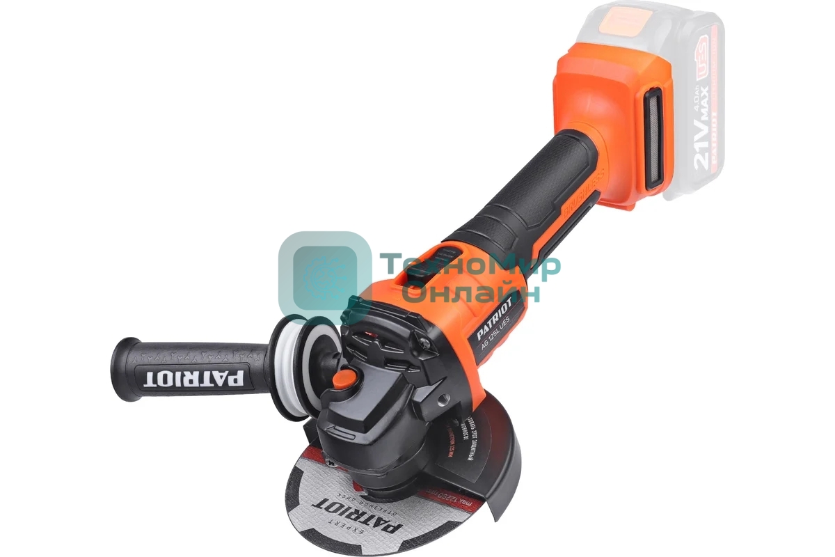 Машина углошлифовальная аккумуляторная PATRIOT AG 125L UES, диска 125мм, 7500 об/мин, виброзащитная дополнительная рукоятка,