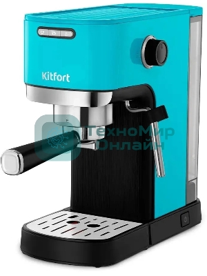 Кофеварка рожковая Kitfort КТ-7461 бирюзовый/черный, исп. кофе - молотый, 1.2 л, 1350 Вт, 20 бар