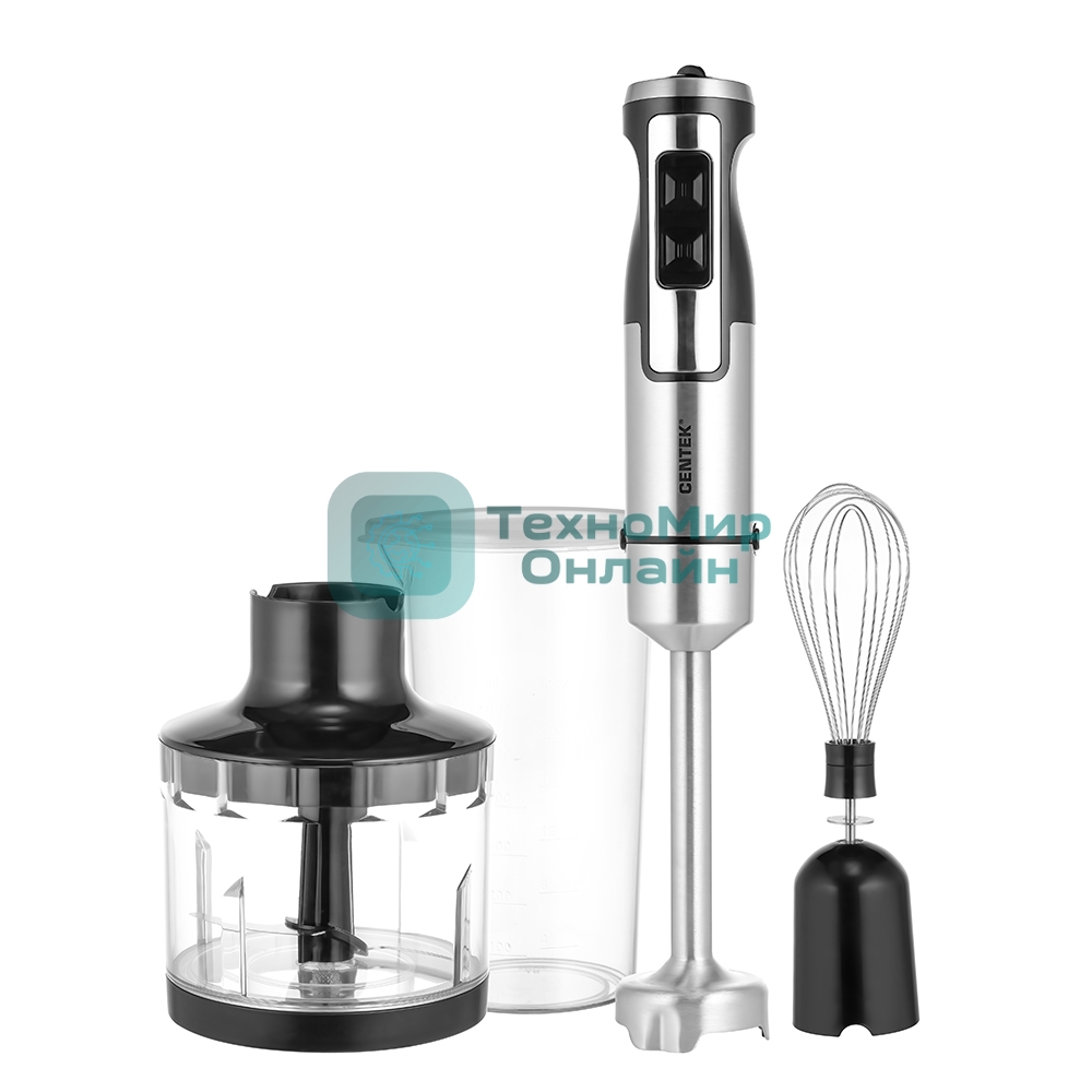 Блендер Centek CT-1338 черный/сталь, 1300 Вт, DC мотор, РЕГУЛЯТОР МОЩНОСТИ сLED, стакан, чоппер, венчик