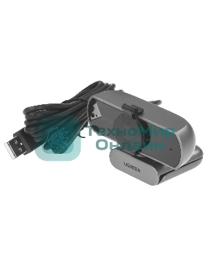 Веб-камера UGREEN CM717 2560x1440, 30 кадр/с, USB, микрофон (2 шт, шумоподавление), автофокус, универсальное крепление, серый