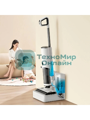 Пылесос вертикальный Deerma DEM-VX910W белый/черный, питание от аккумулятора, 230 Вт, уборка влажная/сухая, пылесборник 0.7 л, работа от АКБ max - 45 мин