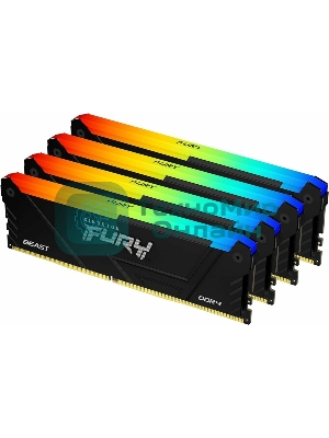 Оперативная память Kingston Fury Beast, DDR4, 32GB (4x8GB), 3200MHz, CL16, DIMM, с радиатором, RGB, черный