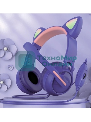 Гарнитура QUMO Game Cat фиолетовый, проводная, USB, подсветка