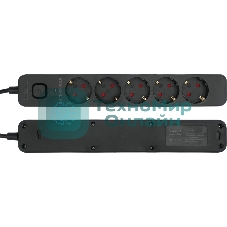 Сетевой фильтр Гарнизон 2.0 EPS-5-B-3 5р, 10А, 3 м, ур.защиты 2+, черный, пакет (21443)