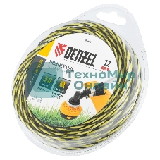 Леска для триммера Denzel двухкомпонентная витая квадратная, 3,0мм х 12м, блистер SkyCutter