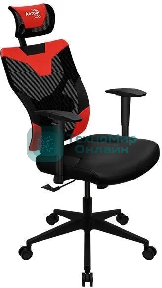 Кресло Aerocool GUARDIAN Champion красный, сетка, 150 кг, подголовник, регулируемые подлокотники, механизм качания, поясничная подушка