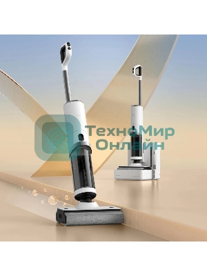 Пылесос вертикальный Deerma DEM-VX910W белый/черный, питание от аккумулятора, 230 Вт, уборка влажная/сухая, пылесборник 0.7 л, работа от АКБ max - 45 мин