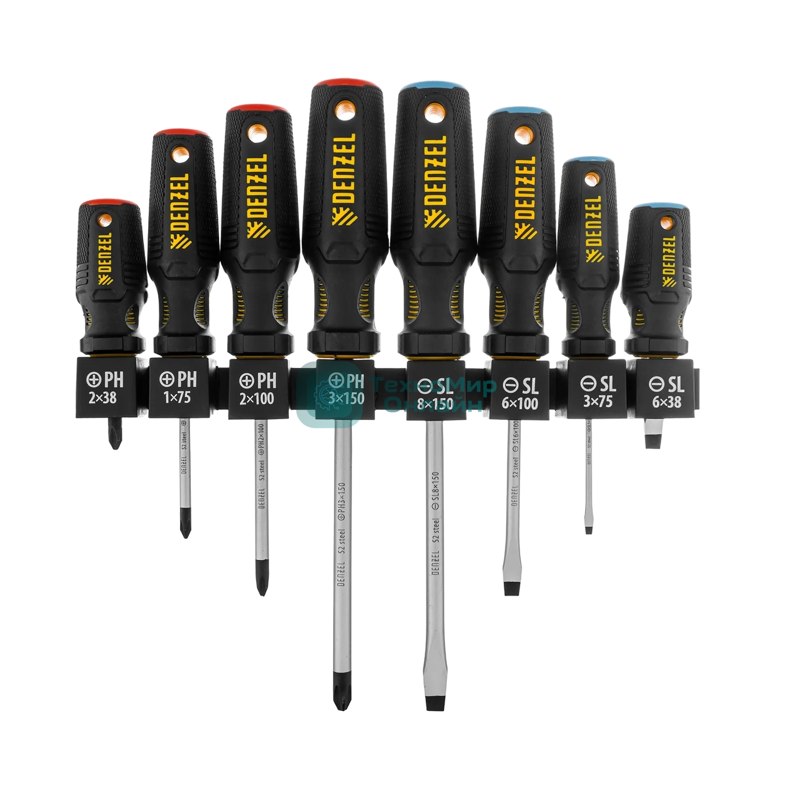 Набор отверток на полке Denzel 8 шт., PH+SL, S2, 3к рукоятка